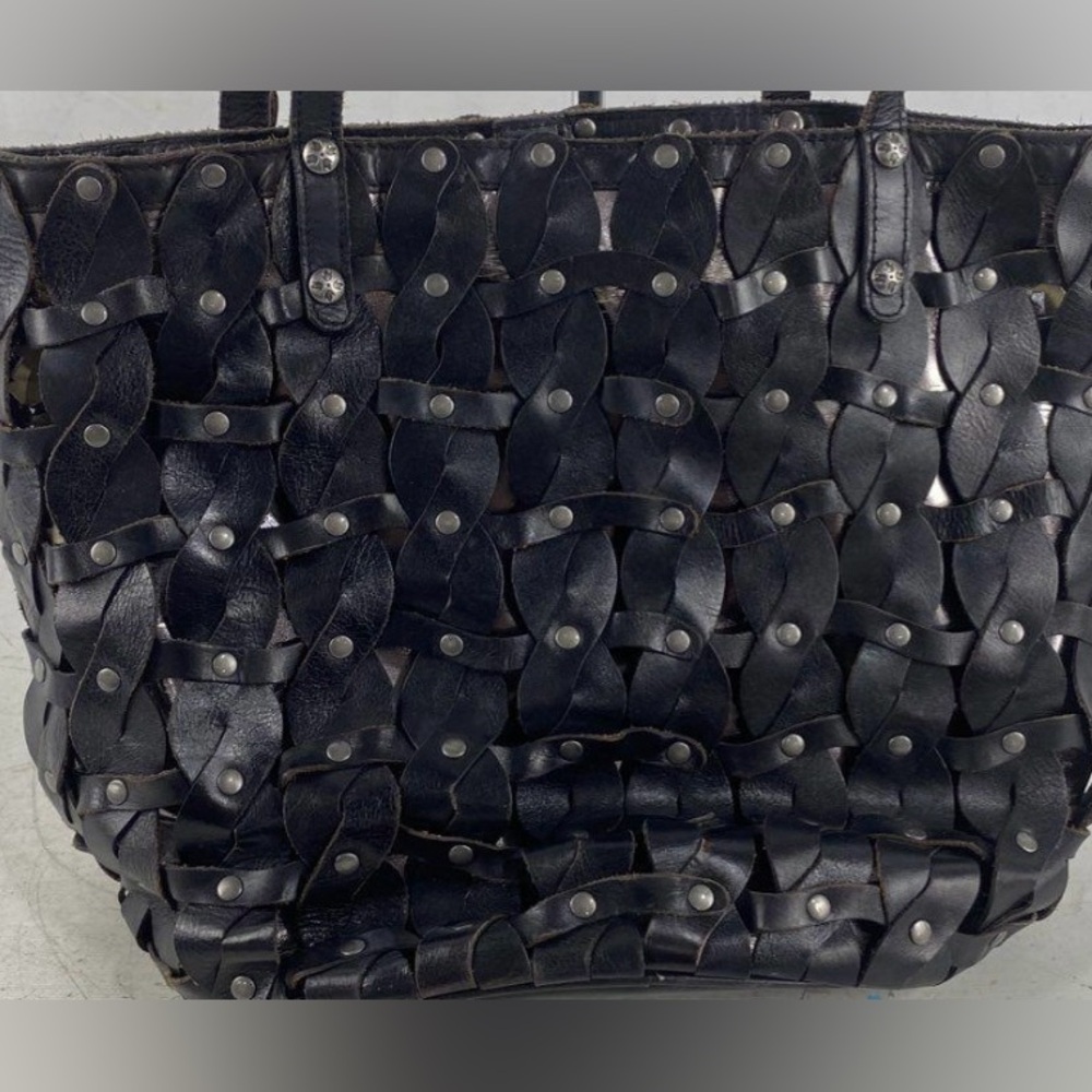 Patricia Nash Mizzana Twisted Braid Leather Tote Bag Black Studded - Picture 6 of 10